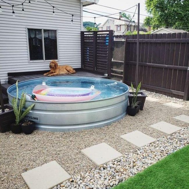 Backyard Pool With Glowing Evening Lights