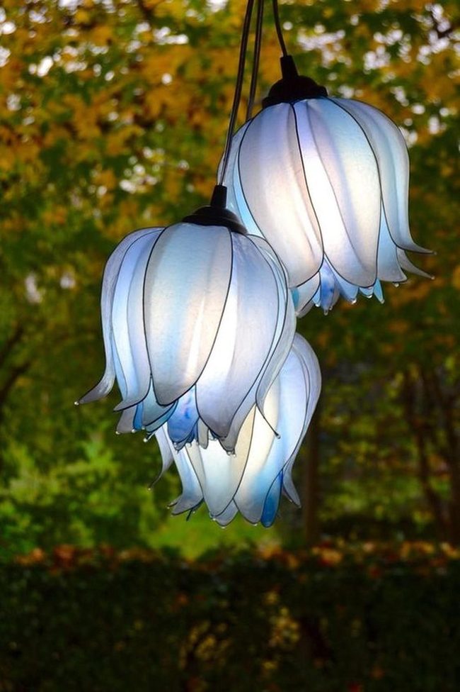 Blue Glass Flowers Casting Shadows