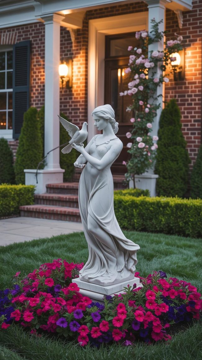 Stone Sculpture Anchors Front Entry