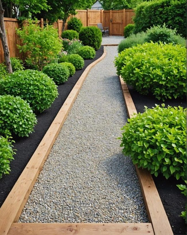 Gravel Path with Natural Wood Edges