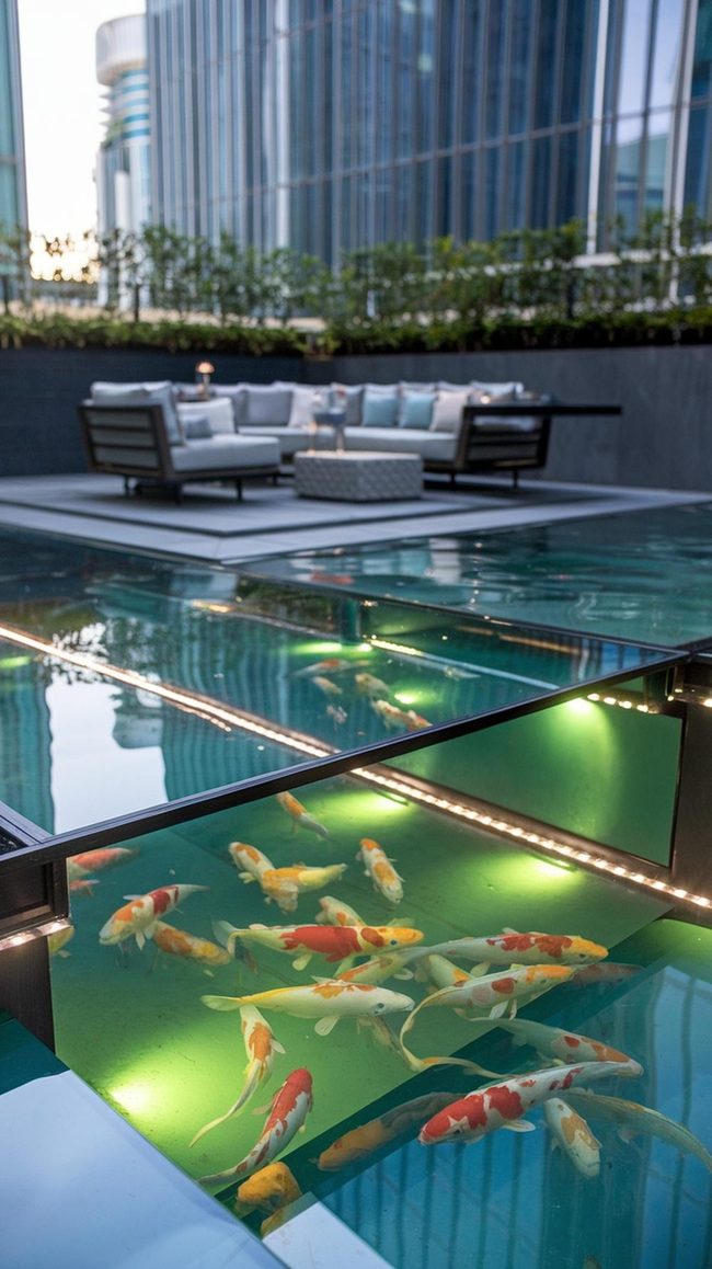 Glass Bridge Over Koi Pond