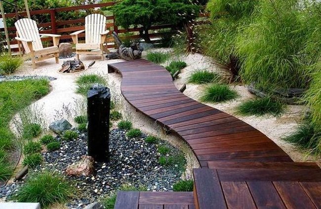Wooden Path Through Green Retreat