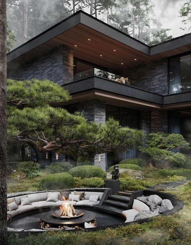 Dark Stone And Wood Outdoor Retreat