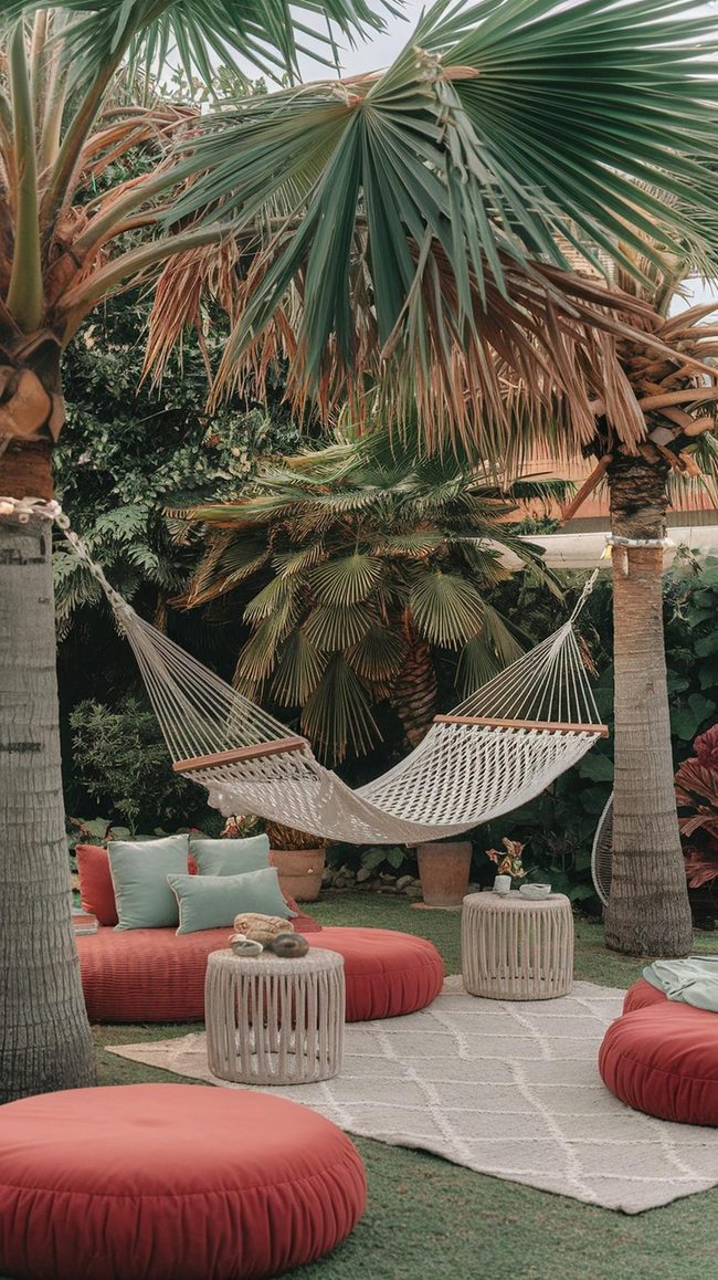 Woven Hammocks Under Palms