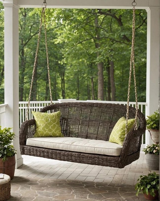 Woven Wicker Porch Swing