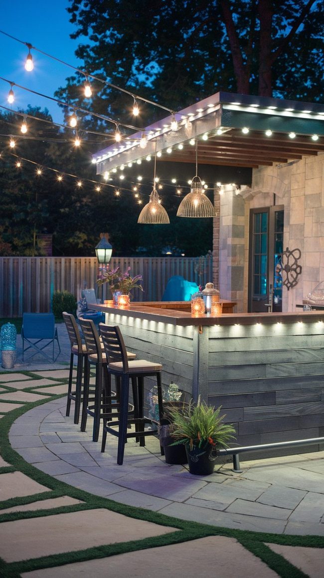 Backyard Bar Glowing Overhead