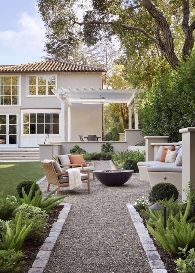 Fire Pit Gathering Space With Pergola Shade