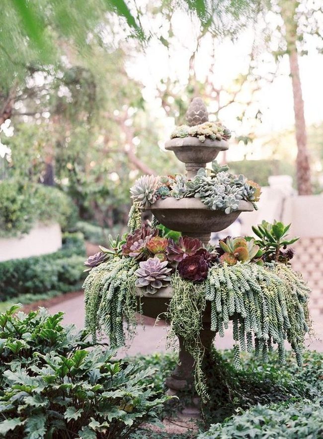 Stone Tier Water Succulent Fountain