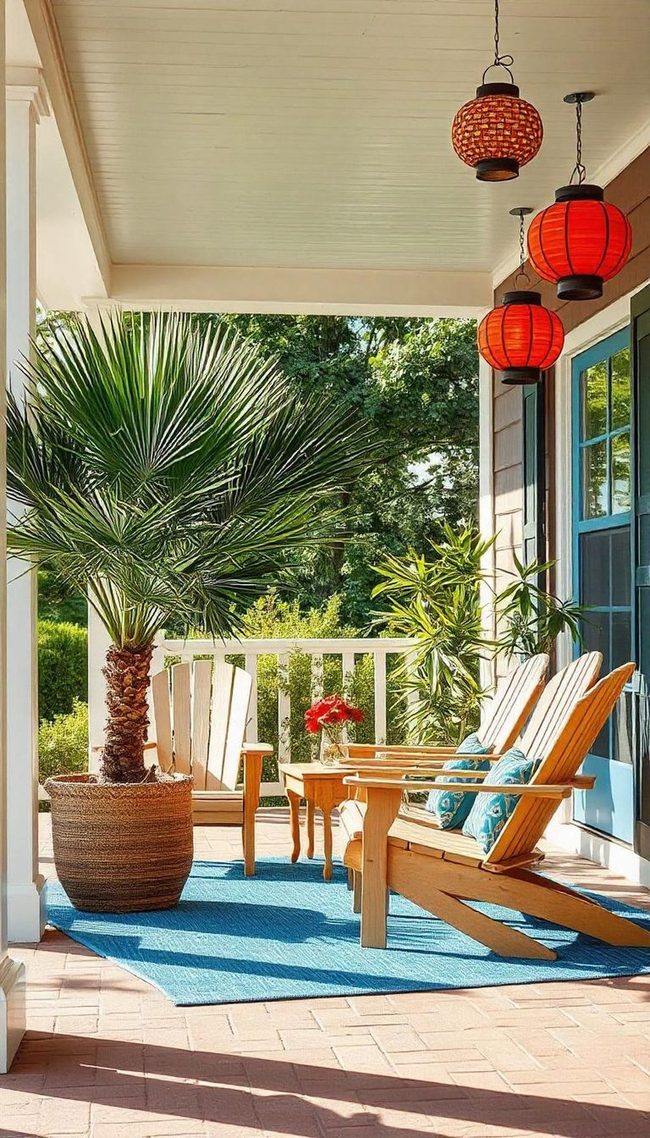 Colorful Flower Pots Porch Entry