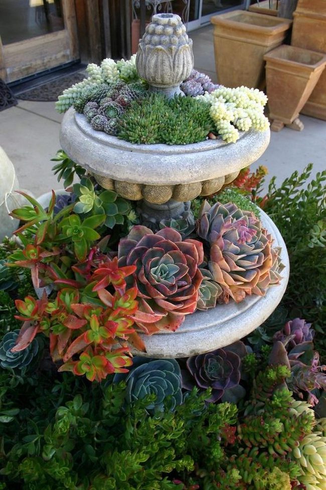 Emerald Succulents Cascading Stone Tiers