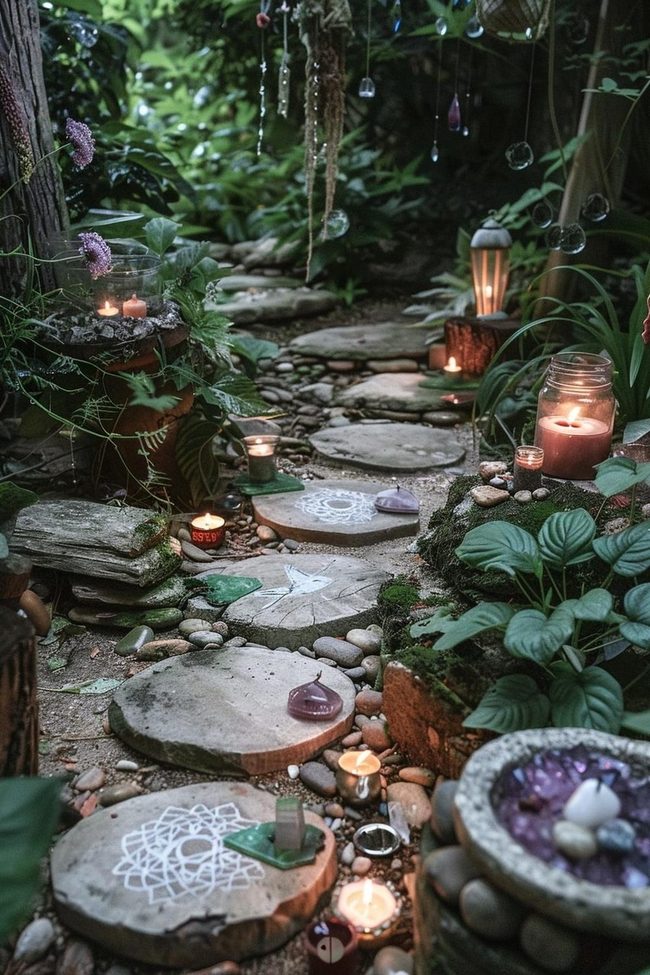Stone Path Glimmering Between Flames