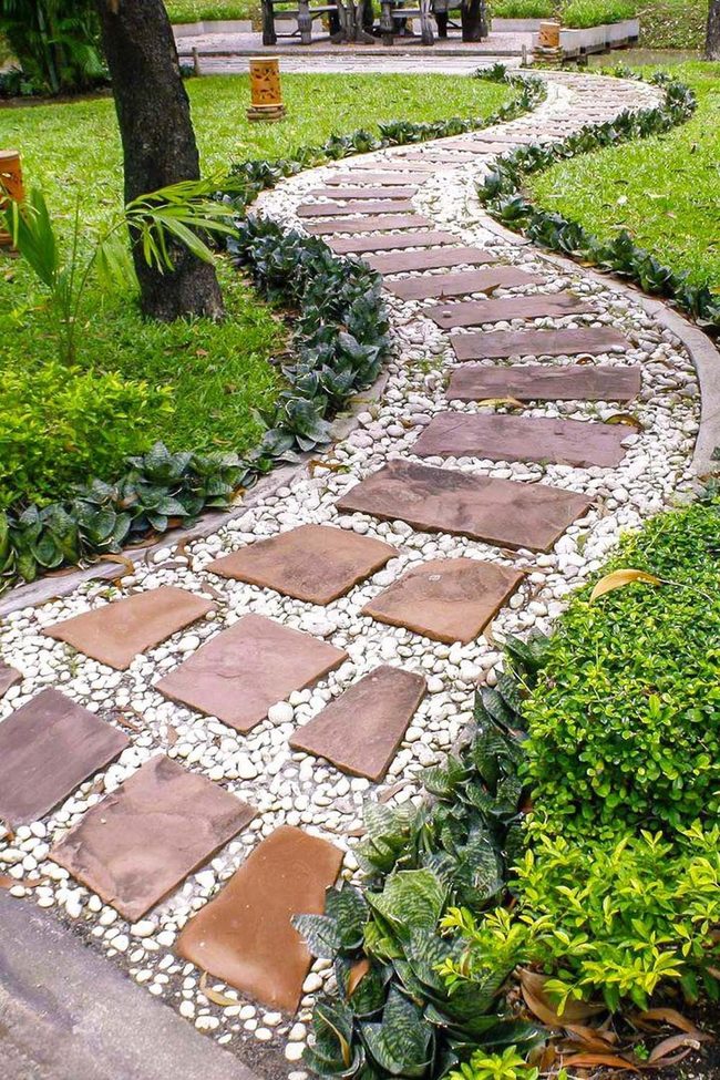 Stone Path Through Green Hostas
