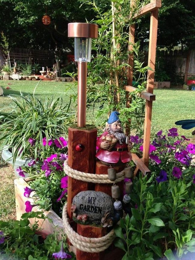 Purple Flowers, Wood, Gnome Garden