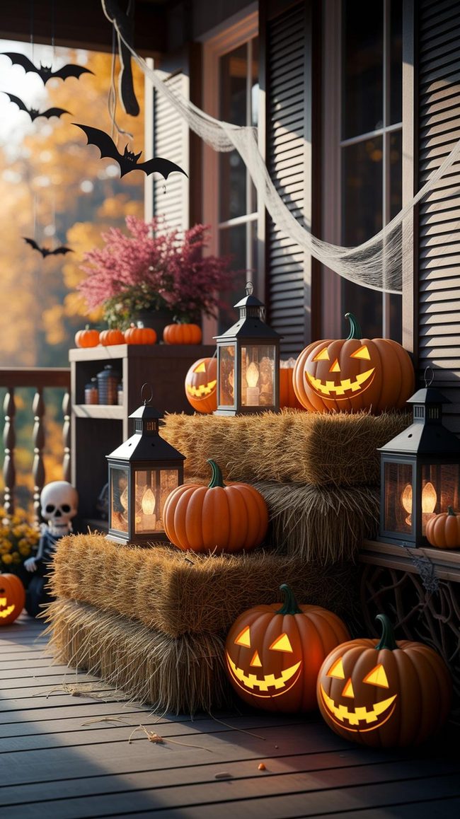 Layered Pumpkins And Gravestones Porch