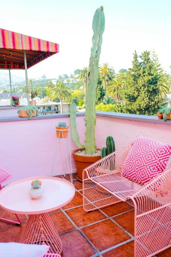 Pink Patio With Cacti And Stripes