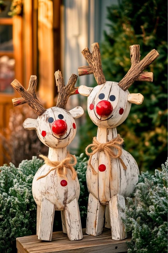 Carved Lumber Reindeer Christmas Porch