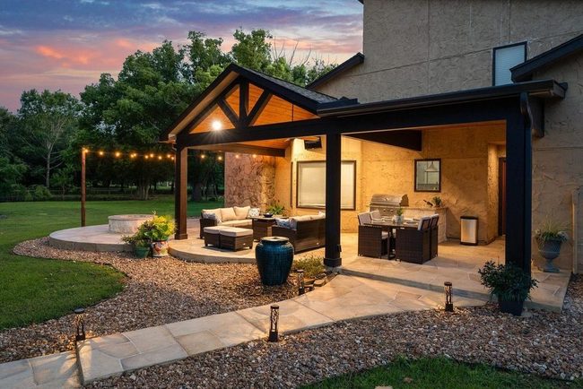 Outdoor Entertaining Space With String Lights