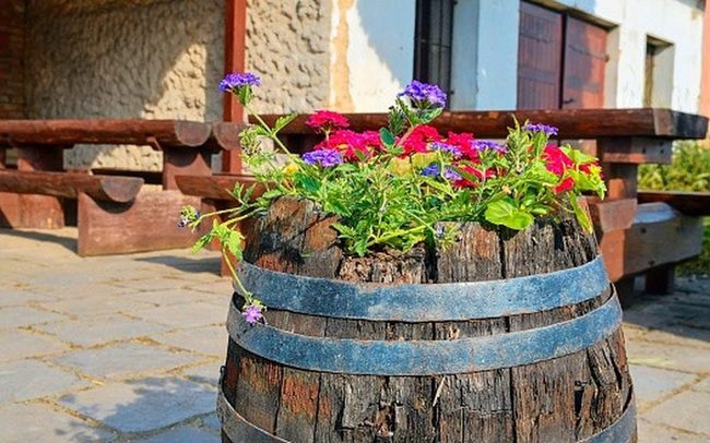 Weathered Barrel Blooms Garden Planter