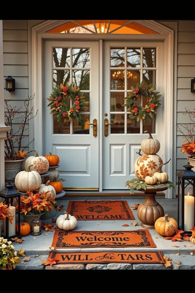 Monogrammed Pumpkins Frame Entrance
