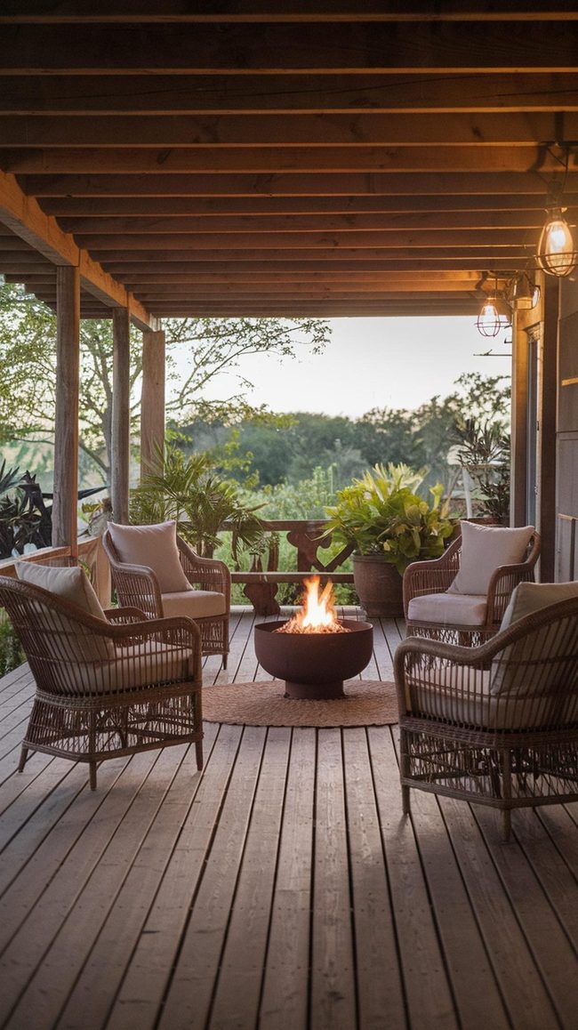 Stone Fireplace Garden Veranda Retreat