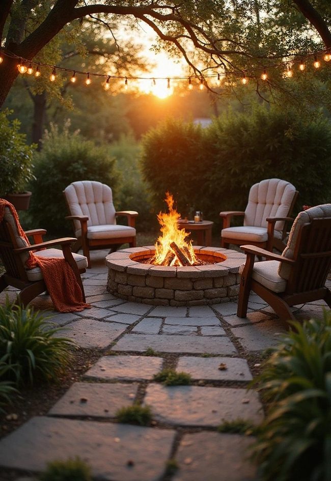 Firelight Gathering Space With Stone