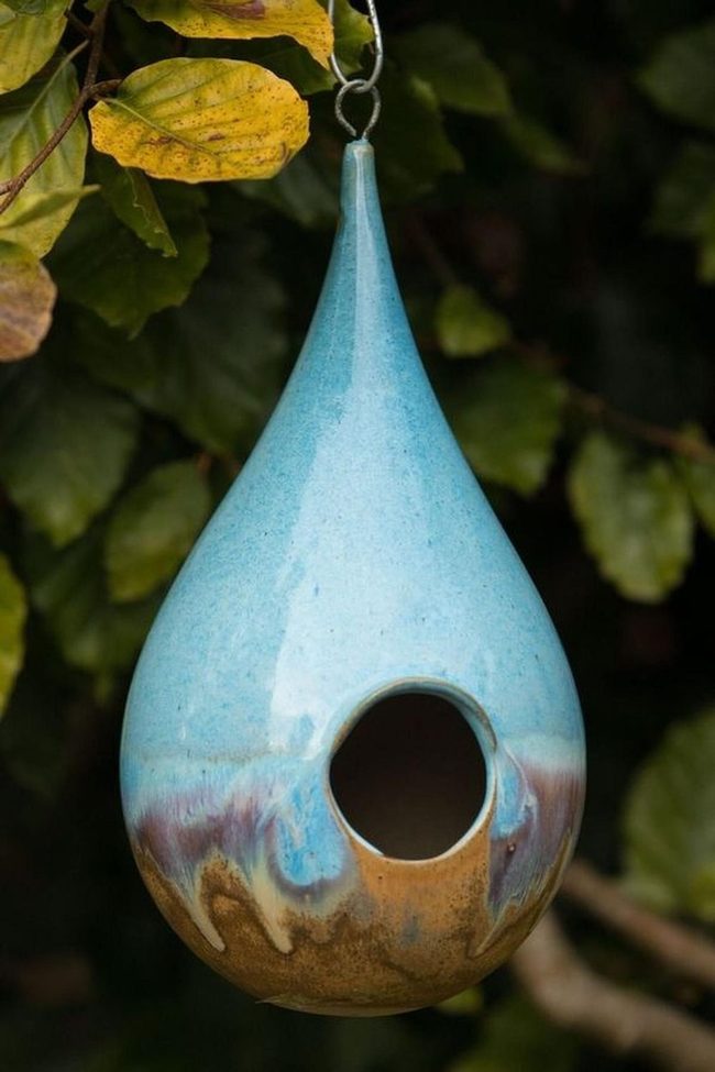 Blue-To-Brown Glossy Teardrop Birdhouses
