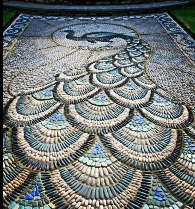 Black And Blue Peacock Pebble Path