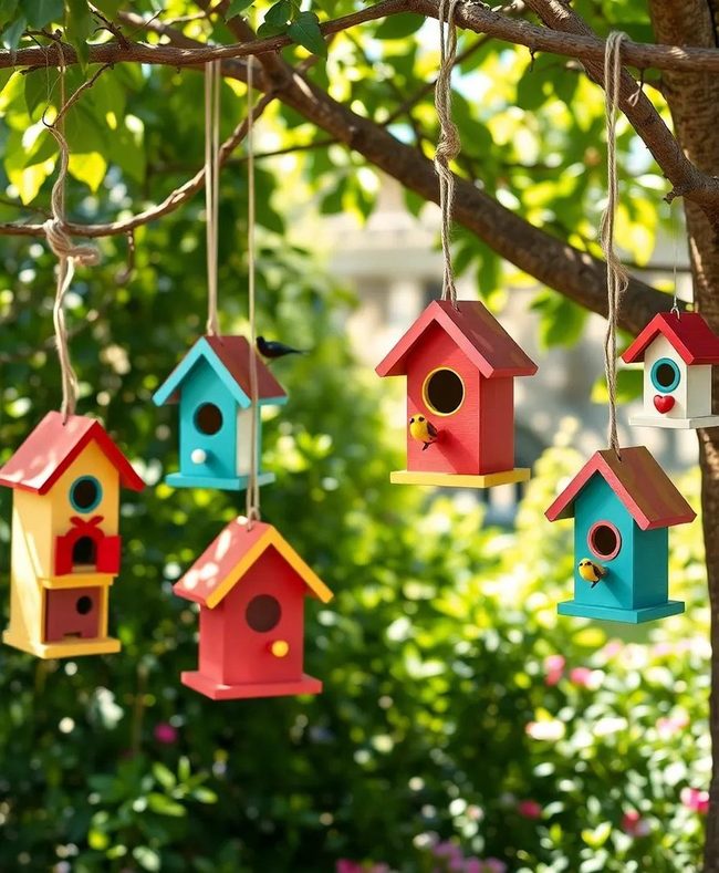 Colorful Wooden Birdhouses For Landscapes