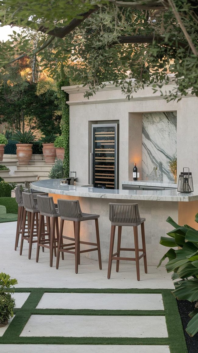 Marble and Teak Outside Bar