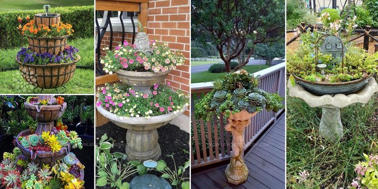 6360091 Broken Fountain And Bird Bath Planters