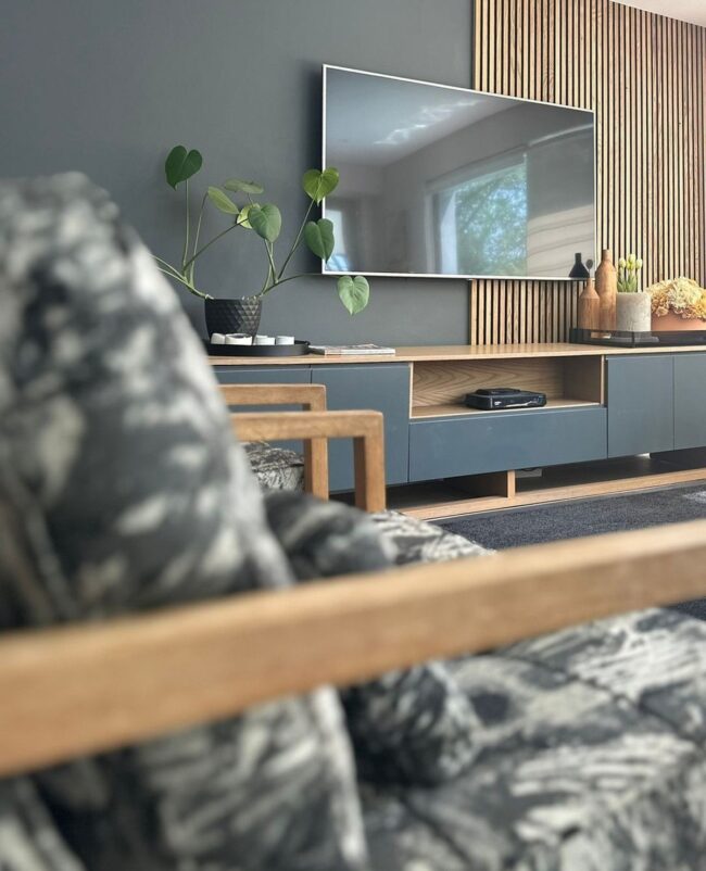 Wood Slat Wall and TV for Modern Function