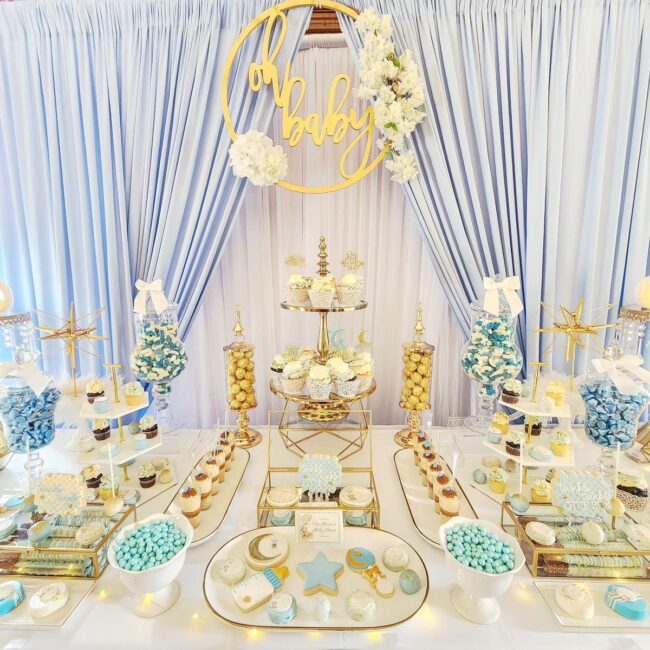 Opulent Blue and Gold Dessert Display