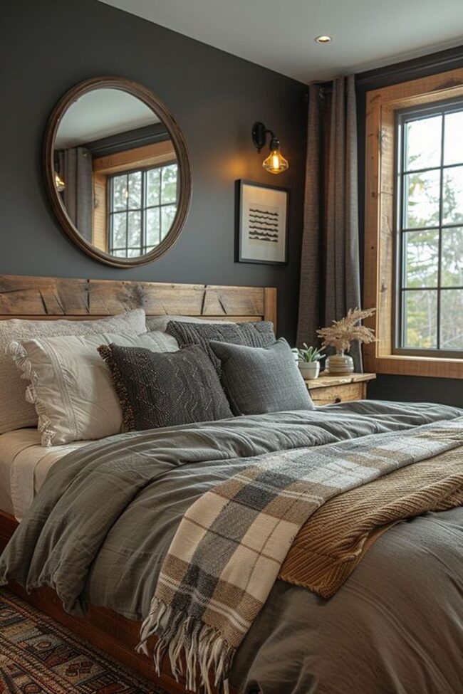 Warm Farmhouse Style with Dark Accent Wall