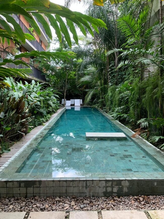 Linear Elegance Surrounded by Lush Foliage