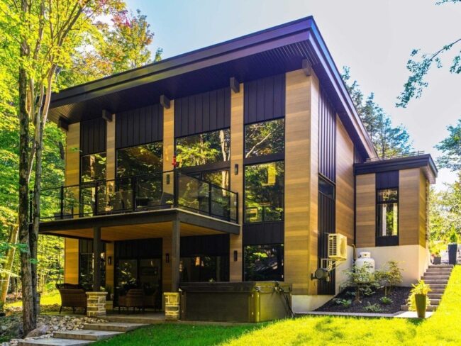 Bold Black and Wood Exterior