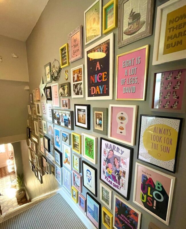 Radiant Staircase Gallery with Bright Art