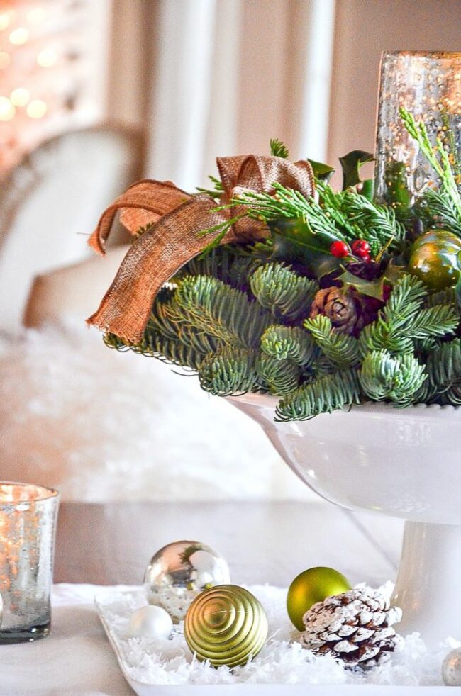 Festive Greenery Ornament Display