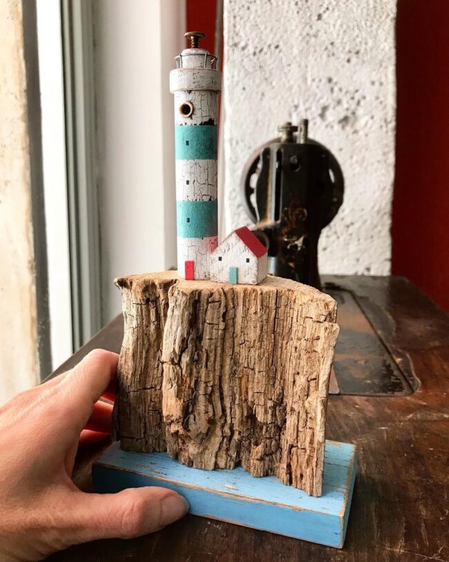 Driftwood Lighthouse Serving as a Coastal Accent