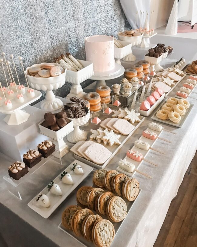 Charming Pastel Dessert Display for Winter