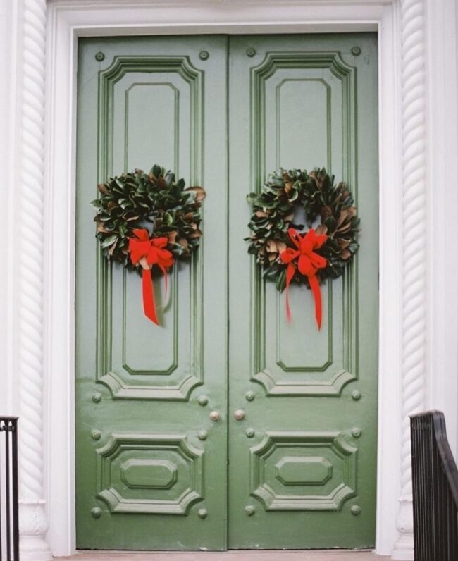 Festive Green and Red Door Decorations