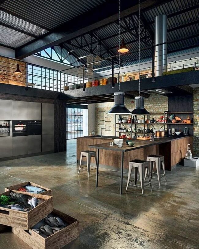 Spacious Industrial Loft Kitchen