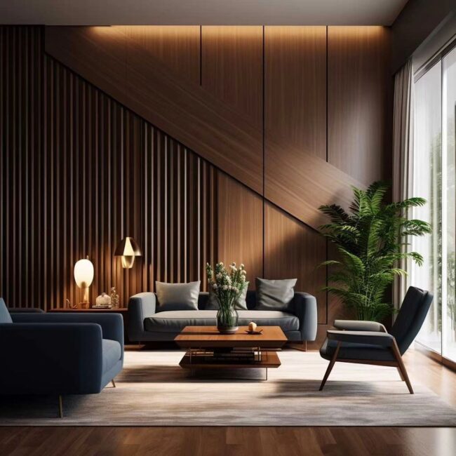 Dynamic Diagonal Wood Slat Patterns