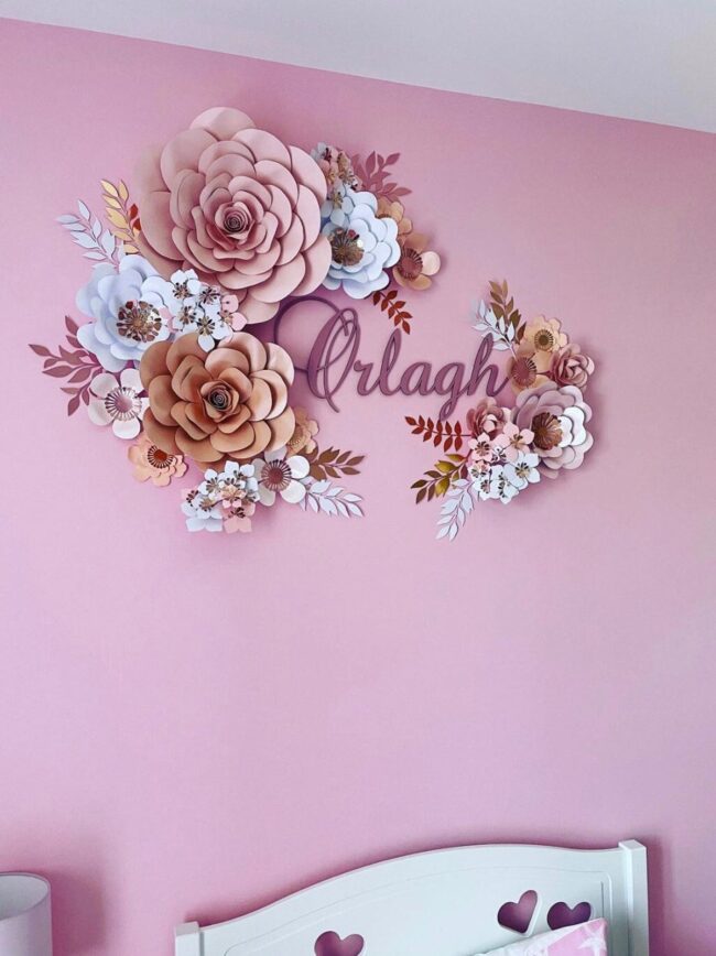Pink Floral Name Wall Art Design