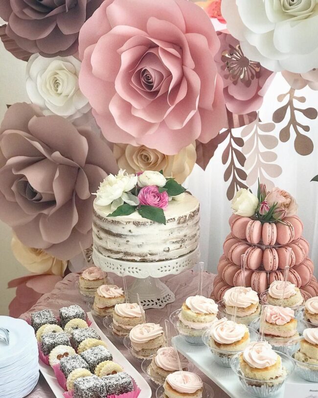 Whimsical Rustic Dessert Table with Giant Blooms